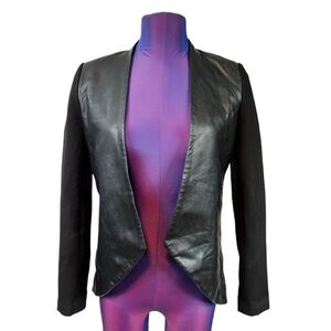 NWT Blaque Label Sculpted Black Faux Leather‎ Front Open Blazer Size XS Women's